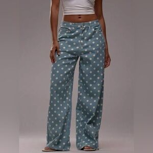 Source Unknown Blue Polka Dot Straight Leg Jeans sz Large